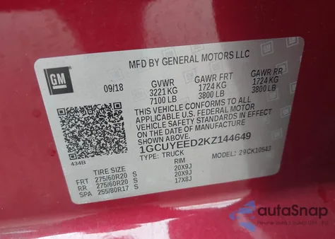 2019 Chevrolet Silverado 1500 Rst из США, поврежденный, VIN 1GCUYEED2KZ144649